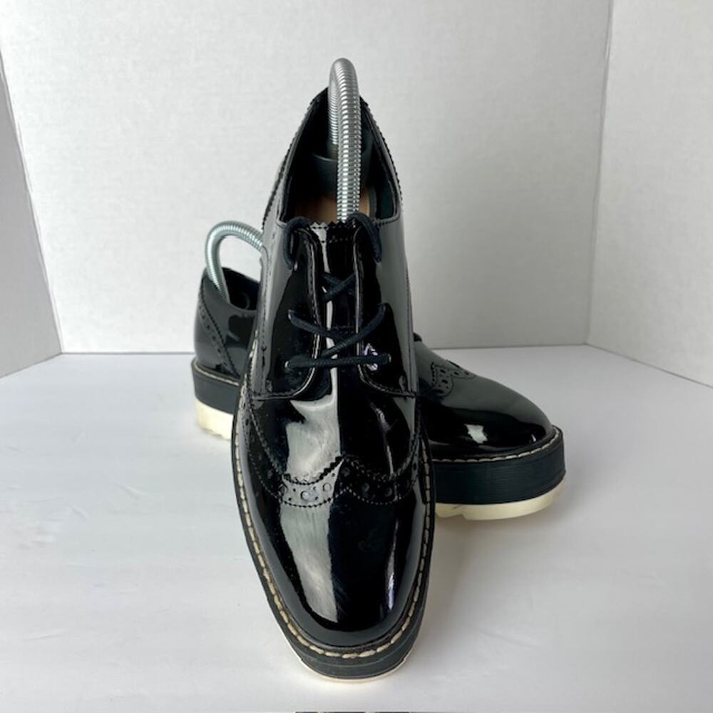 Zara Patent Platform Oxford Shoes 39 Black Chunky Lace Up Edgy Dark Academia